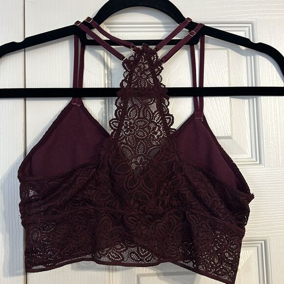 AERIE Size Small Maroon Wine Bralette Adjustable Halter Straps Padded Removable - Picture 4 of 7